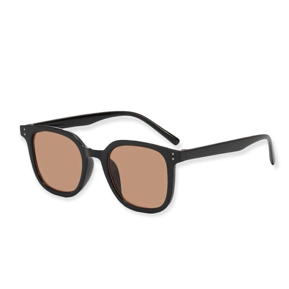 🆕Brown Tinted Lens Retro Black Square Frame Sunglasses